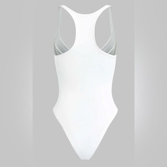 MICAS Basic Solid Deep-V Neck Bustier Bodysuit White Small NWT IN PKG - Picture 4 of 9